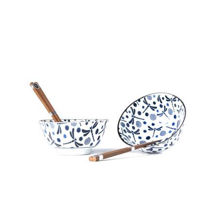 Μπολ φαγητού BLUE DRAGONFLY, σετ 2 τεμαχίων, 500 ml, με chopsticks, MIJ