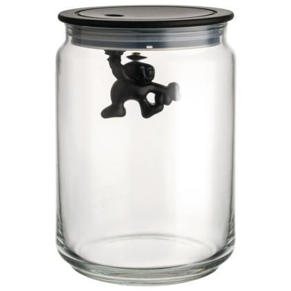 Βάζο αποθήκευσης τροφίμων GIANNI, 900 ml, μαύρο καπάκι, γυαλί, Alessi