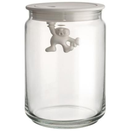 Βάζο αποθήκευσης τροφίμων GIANNI, 900 ml, λευκό καπάκι, γυαλί, Alessi