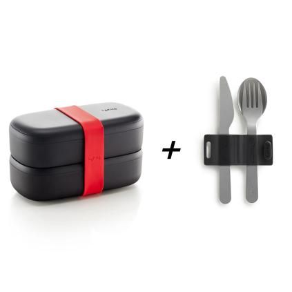 Δοχείο φαγητού LUNCHBOX TO GO, 1 l, με μαχαιροπίρουνα, μαύρο, Lékué