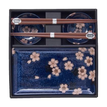 Σερβίτσιο για σούσι με chopsticks NAVY WITH PINK SAKURA, σετ 4 τεμαχίων, MIJ