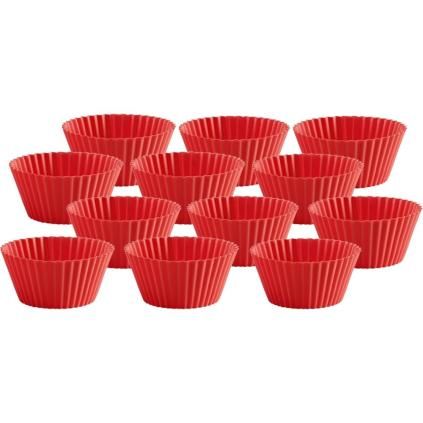 Φορμάκια σιλικόνης, σετ 12 τεμαχίων, 75 ml, από σιλικόνη, σε κόκκινο, Lékué