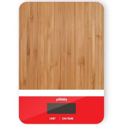 Ψηφιακή ζυγαριά κουζίνας PEB-BRN 23 cm, σε κόκκινο, μπαμπού, Pebbly