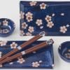 Σερβίτσιο για σούσι με chopsticks NAVY WITH PINK SAKURA, σετ 4 τεμαχίων, MIJ